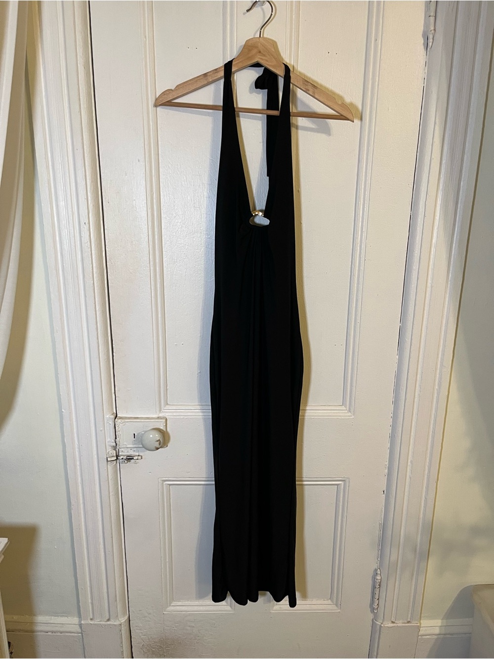 Marshalls Black Halter Backless Maxi Dress with Front Ring